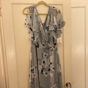 Davids Bridal Split Sleeve Floral Print Blue Size 18 NWT
